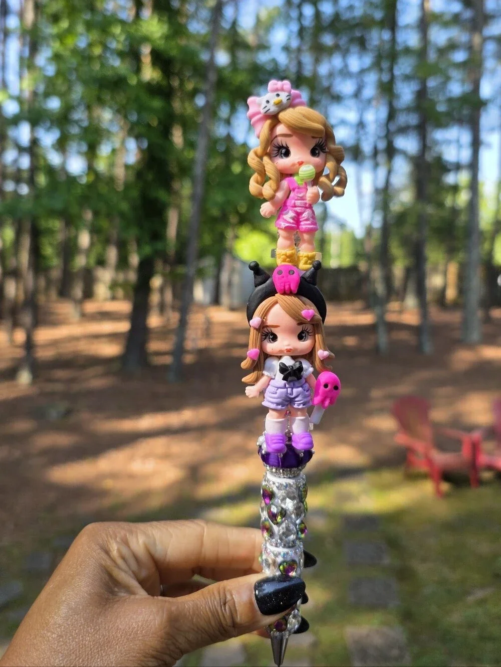Hello Kitty and Kuromi Themed Beaded Rhinestone Bling Pen